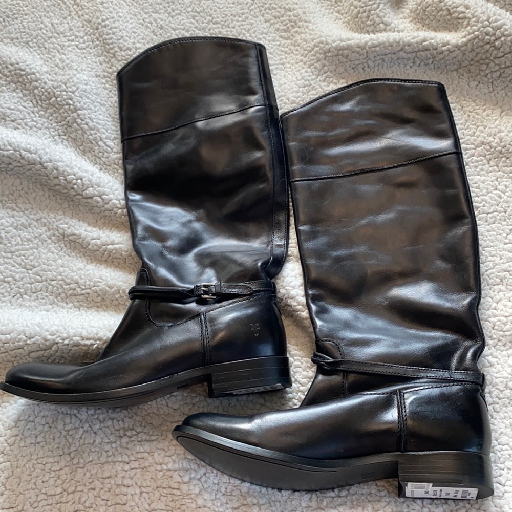 NWT Fry Leather Buckle Riding Boots 8.5 Black